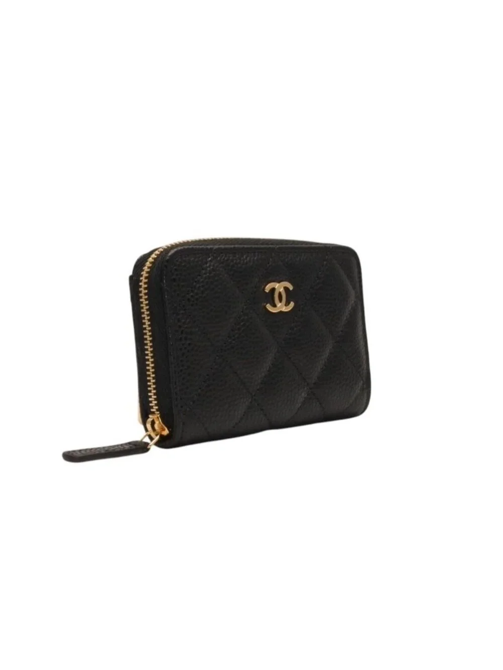 Chanel Classic Zip Coin Purse Stand CC Logo Grained Calfskin